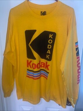 Kodak Yellow Long Sleeve Graphic Shirt Retro Style Cotton Unisex M